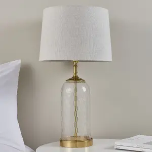 Table Lamp Solid Brass & Natural Linen 60W E27 Bedside Light Base & Shade