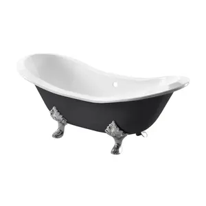 Arroll Villandry Gloss Black Slipper Double ended Bath with 2 Tap holes (L)182cm (W)76.2cm