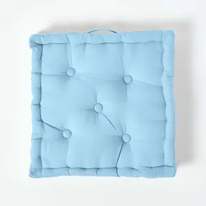 Homescapes Cotton Blue Floor Cushion, 50 x 50 cm