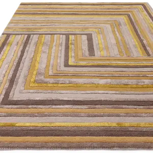 Gold Striped Wool Handmade Luxurious Modern ,Abstract Optical/ (3D) Rug Easy to clean Living Room and Bedroom-200cm X 290cm