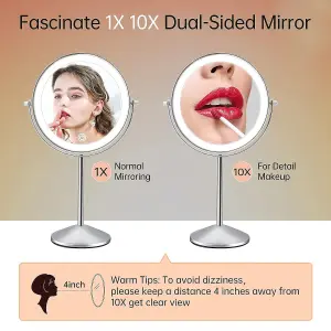 Fascinate Rechargeable 20cm Lighted Makeup Mirror with 3 Colour Lights, 1x/10x Magnification, Touch Dimming, 360 degrees Rotation