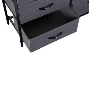 BLACK Chest Of Drawers With Metal Frame, 5 Large Deep Fabric Drawers Organiser Storage