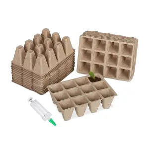 simpa 24Pcs Biodegradable Fibre Seedling Pots. 12 Grids 45mm Square Transplanting Pots with 1PC Super Seeder.