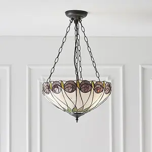 Luminosa Hutchinson 3 Light Medium Inverted Ceiling Pendant Bronze, Tiffany glass, E27