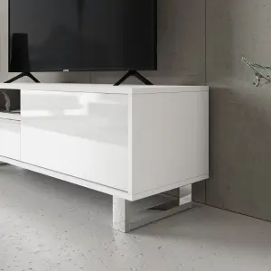 TV Unit 120cm Sideboard Cabinet Cupboard TV Stand Living Room High Gloss Doors - White