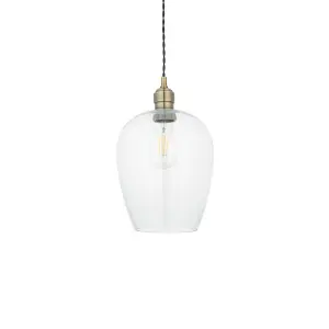 Luminosa Livorno Single Pendant Ceiling Lamp, Antique Brass Plate, Glass