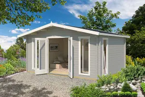 Elgin 44 w/o doors + Elgin 44 SGC-Log Cabin, Wooden Garden Room, Timber Summerhouse, Home Office - L527.9 x W430 x H267.9 cm