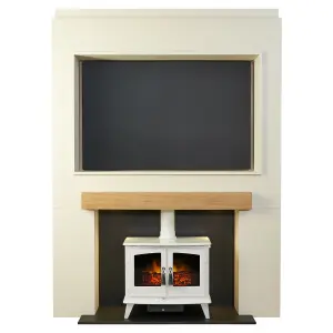 Acantha Pre-Built Stove Media Wall 2 with TV Recess & Woodhouse Electric Stove in White