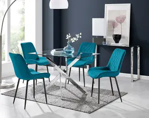 Furniturebox UK Leonardo 4 Table and 4 Blue Pesaro Black Leg Chairs