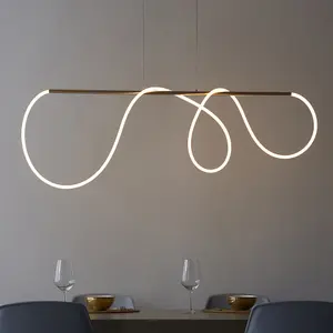 Satin Gold Modern Linear Ceiling Pendant Light - Integrated LED Tape Module