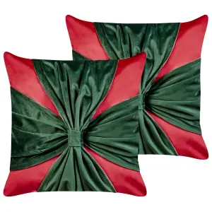 Set of 2 Cushions MARSHMALLOW Velvet 45 x 45 cm Abstract Red