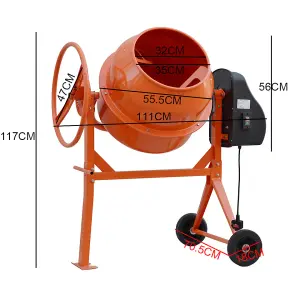 450W 220V Cement Mixer 120 L Electric Portable Cement Concrete Mixer with Wheels,Orange