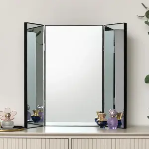 Melody Maison Large Black Dressing Table Triple Mirror - 70cm x 60cm