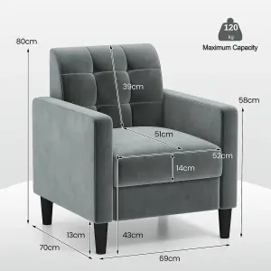 COSTWAY Modern Velvet Accent Sofa Chair Tufted Back Single Side Chair