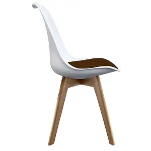 Soho White & Chocolate Plastic Dining Chair with Squared Light Wood Legs