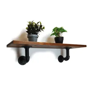 Solid Pine Rustical Shelf Dark Oak Black Industrial Pipe Bracket 20x110cm