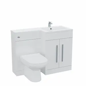 Nes Home Debra Bathroom White L-Shape RH Basin Vanity Unit BTW WC Toilet 1100mm