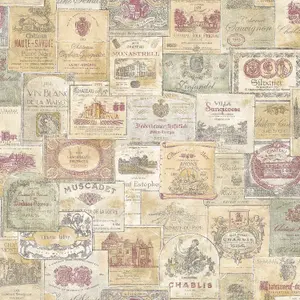 Galerie Nostalgie Beige Wine Labels Smooth Wallpaper