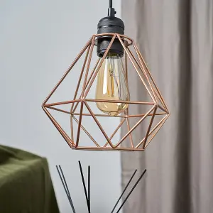 ValueLights Diablo Pair of Modern Geometric Copper Metal Basket Cage Ceiling Pendant Light Shades