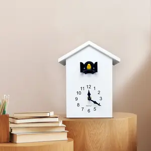 Analog Battery-Operated Alarm Tabletop Cuckoo Clock White/Vintage Brown Window