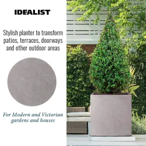 IDEALIST 60cm Square Planter, Flower Box Garden Planter, Grey Reinforced Stone Outdoor Large Plant Pot H60 L60 W60 cm, 195L