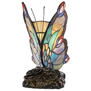 Beautiful Handmade Multi-Coloured Glass Butterfly Tiffany Lamp with Bronze Base