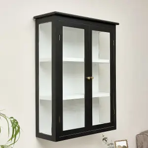 Melody Maison Large Black & White Glass Fronted Wall Cabinet 90cm x 70cm