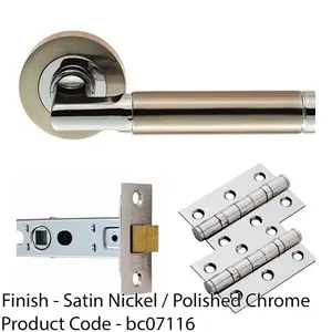 Door Handle & Latch Pack - Chrome & Nickel Straight Bar Screwless Round Rose Kit