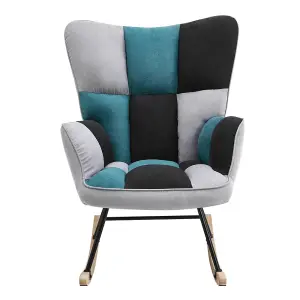 Rocking Armchair Patchwork Linen Effect Rocker Chair Recliner Sofa Chair