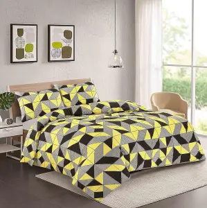 Alfie Squares Triangle Geometric Multi Colour Reversible Printed Easy Care Duvet Cover Bedding Set