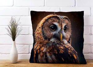 Tawny Owl Face Splashart Dark Background Cushions 45cm x 45cm