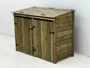 Wheelie bin store - Premium Tongue And Groove (Double, With Recycling Shelf, Light Green (Natural)