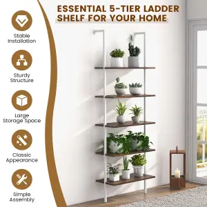 Costway 5-Tier Ladder Shelf Bookshelf Wall Mounted Hanging Storage Shelf Plant Display Rack