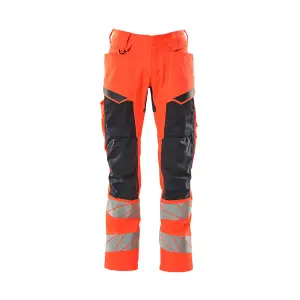 Mascot Accelerate Safe Trousers with Kneepad Pockets - Hi-Vis Red/Dark Navy   (38.5) (Leg Length - Regular)