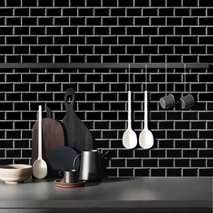 Peel and Stick Self-Adhesive Wall Tile Stickers for Kitchen and Bathroom Backsplash (10 Pack, 12x12 Inches, T 2.5mm Black)