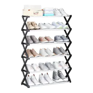 Black 6-Tier Foldable Narrow Space Saving Metal Shoe Rack Shoe Storage for 18 Pairs Shoe Organiser