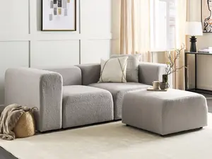 2 Seater Modular Boucle Sofa with Ottoman Light Grey FALSTERBO