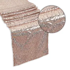 Neel Blue 11x108 Inch Shimmer Sequin Table Runner Glitter Fabric, Nude