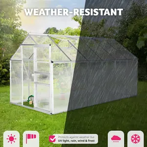 Greenhouse - aluminium frame, sliding door, roof window - 375 x 185 x 195 cm