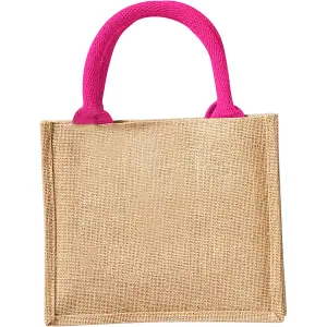 Westford Mill Jute Mini Gift Bag (6 Litres) (Pack Of 2) Natural/Fuchsia (One Size)