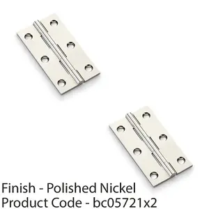 2 PACK - PAIR Solid Brass Cabinet Butt Hinge - 75mm - Polished Nickel Premium Cupboard