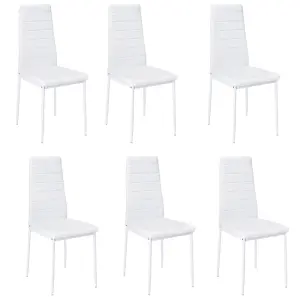 Set of 6 White Dining Chair Set PU Leather Kitchen Chair Accent Chair Set with Metal Legs