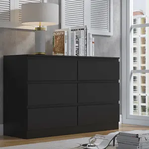 Black Chest Of 6 Drawers Scratch Resistant Bedroom Furniture