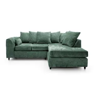 Harriet Crushed Chenille Right Facing Corner Sofa in Rifle Green