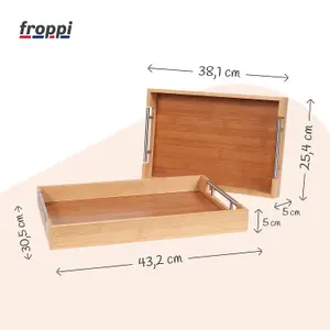 Froppi™  Bamboo Serving Tray Set of 2, Outdoor Tray, Lightweight Dining Tray, Snack Tray, Vanity Tray, Trinket Tray, Wooden Tray