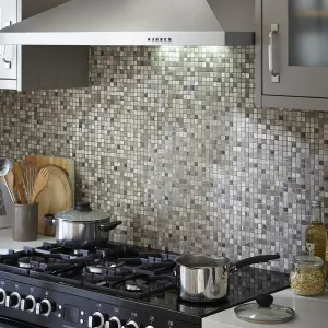 Mecine Grey Gloss Stone effect Glass, natural stone & stainless steel Mosaic tile, (L)300mm (W)300mm