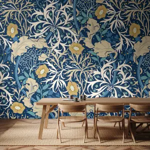 Origin Murals Trailing Seaweed Garden - Ink and Petrol Matt Smooth Paste the Wall Mural 300cm wide x 240cm high