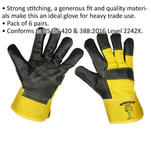 6 PAIRS General Purpose Riggers Gloves - Strong Stitching - Hide Palm Protection