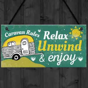 Red Ocean Funny Caravan Rules Sign Novelty Hanging Plaque Wall Door Garden Sign Retirement Friend Gift