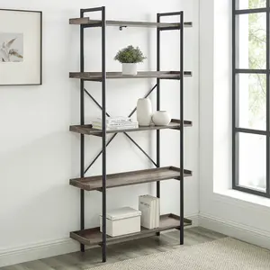 Jessica 92cm W Steel Etagere Bookcase Grey Wash